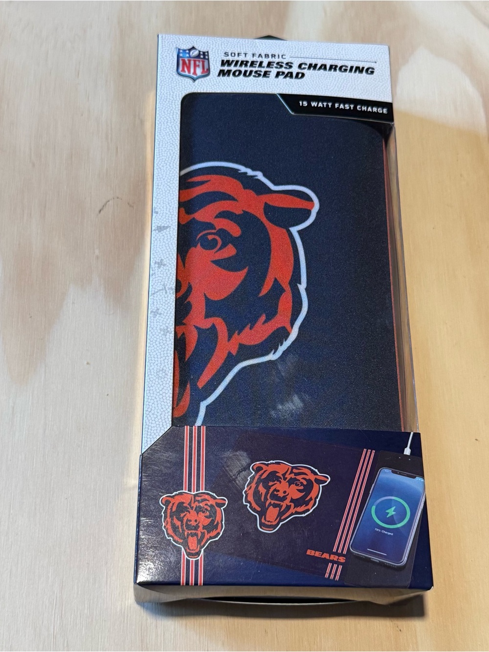 Chicago Bears NFL Wireless Charging Mouse Pad Blue/Orange Brand New Sealed Read!